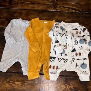 Cozy Kids One Pieces Footies Set - Gray, Gold, and Cream